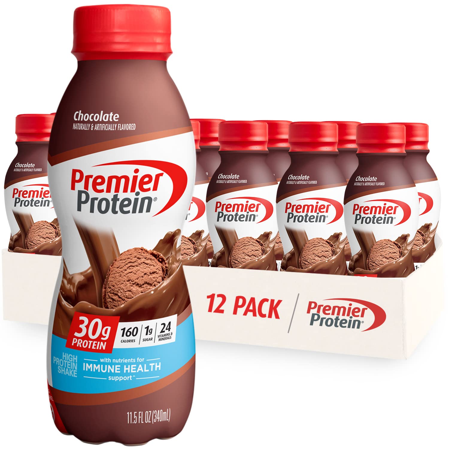 Premier Protein Shake, Cookie Dough, 30g Protein 1g Sugar 24 Vitamins Minerals Nutrients to Support Immune Health, 11.5 fl oz (Pack of 12)
