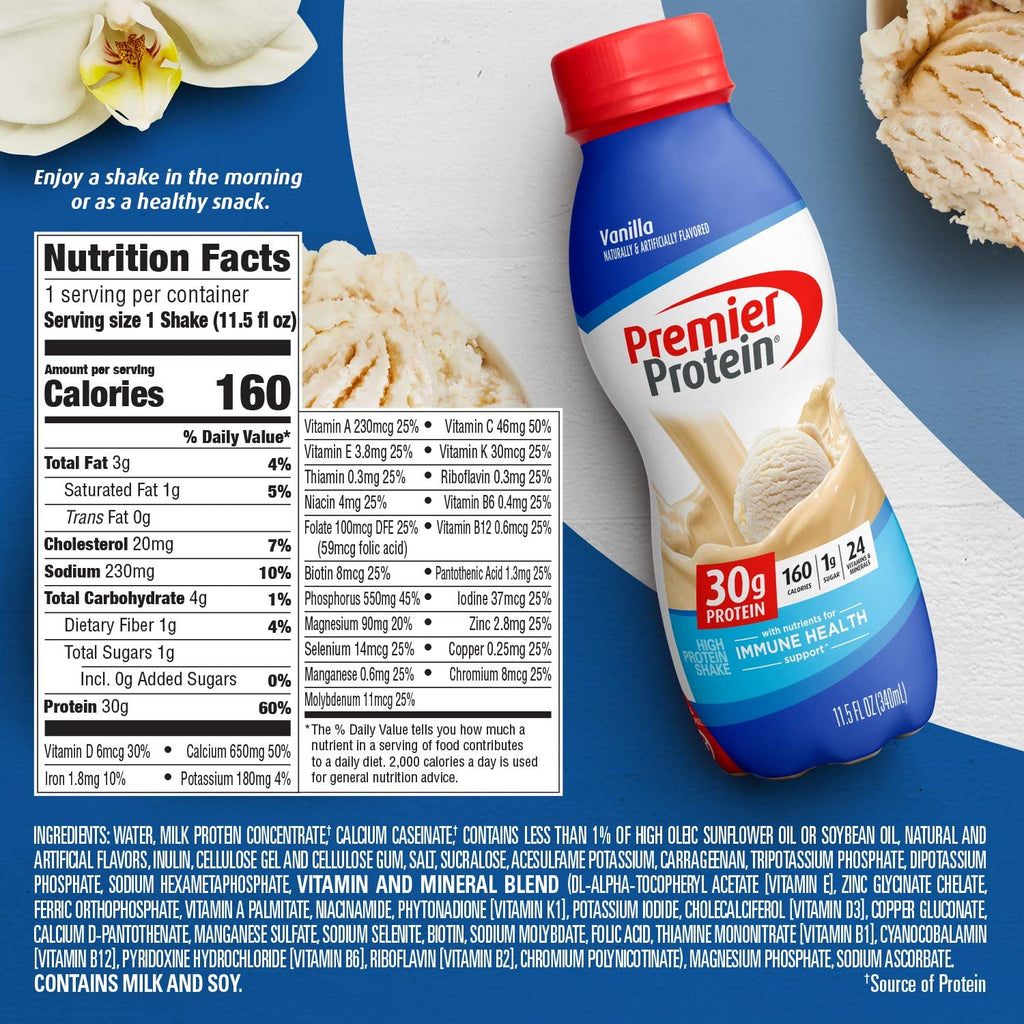 Premier Protein Shake, Cookie Dough, 30g Protein 1g Sugar 24 Vitamins Minerals Nutrients to Support Immune Health, 11.5 fl oz (Pack of 12)