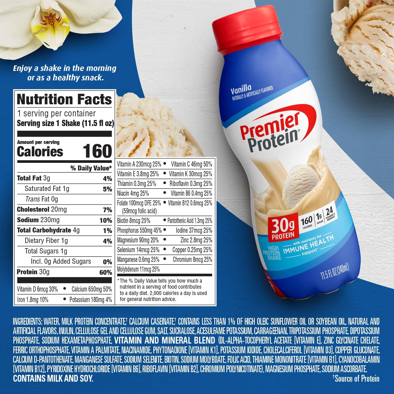 Premier Protein Shake, Cookie Dough, 30g Protein 1g Sugar 24 Vitamins Minerals Nutrients to Support Immune Health, 11.5 fl oz (Pack of 12)